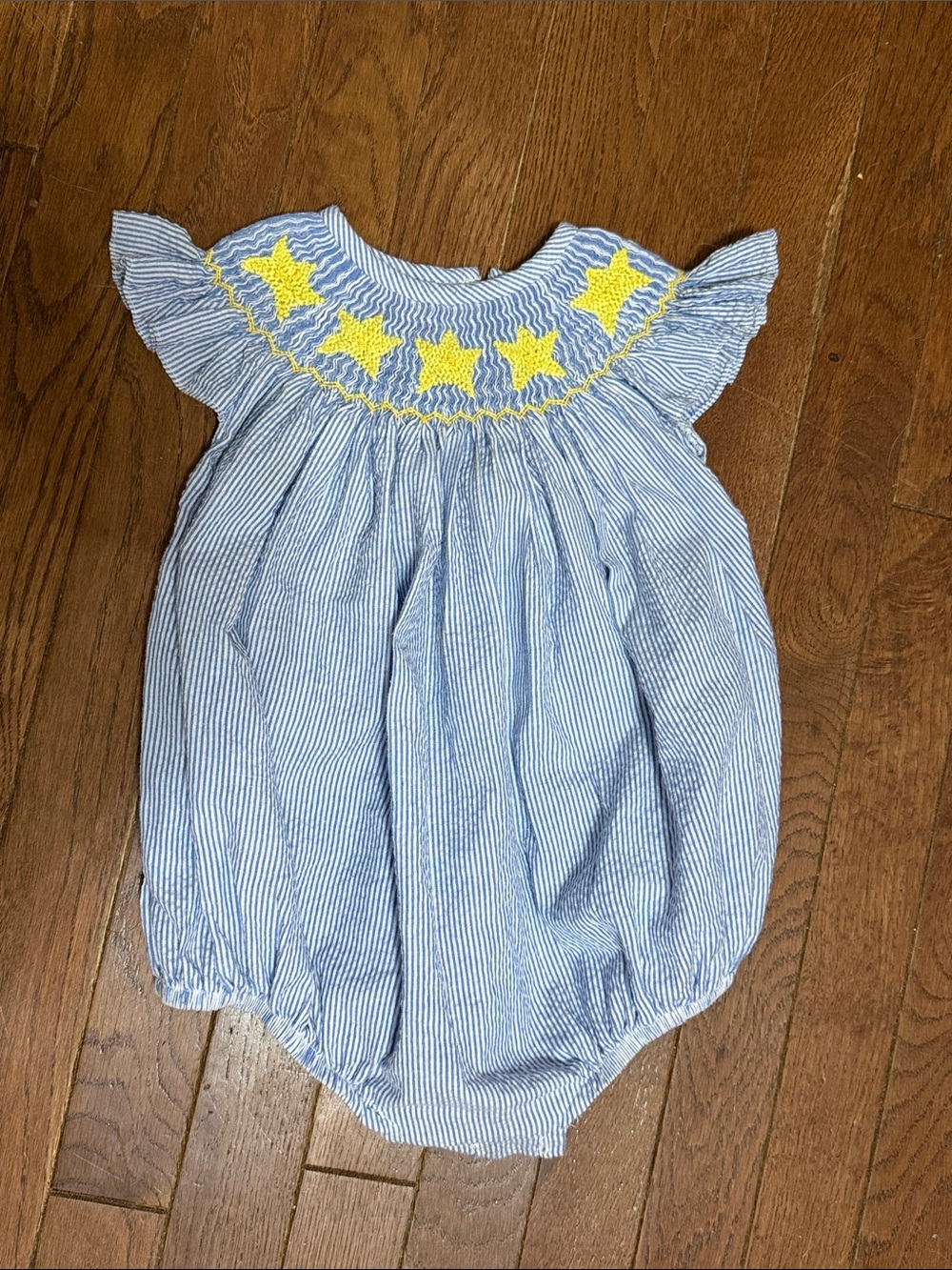 Blue & White Striped Baby Romper with Yellow Star